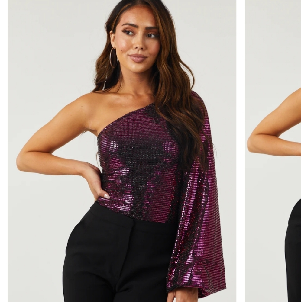 Eggplant One Shoulder Sequined Bodysuit